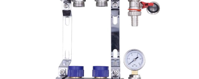2-Port stainless steel manifold with air vent and pressure gauge