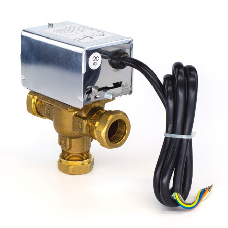 22mm 3-port motorised zone valve, designed for precise control of water flow in heating systems and compatible with underfloor or radiator zones.