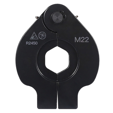 22mm M-Press Angled Jaw, durable steel pressing tool attachment designed for creating secure and leak-free joints in M-profile plumbing fittings.