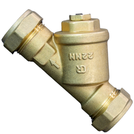 22mm magnetic Y strainer valve, designed to filter debris from water systems and protect pumps, valves, and other heating components.