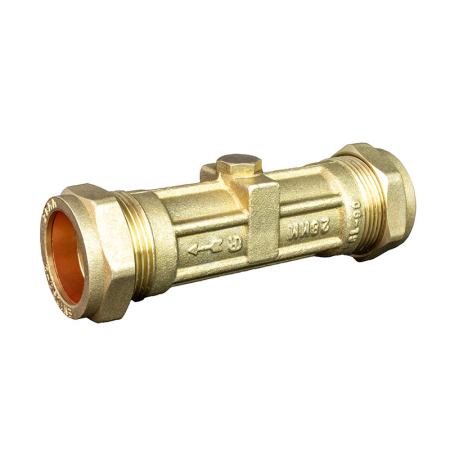 Kudos Trading 28mm double check valve, designed for preventing backflow and maintaining water quality in large plumbing and heating systems.
