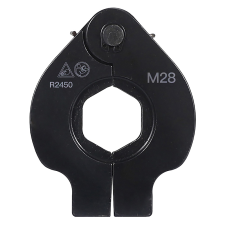 28mm M-Press Angled Jaw, durable steel pressing tool attachment designed for creating secure and leak-free joints in M-profile plumbing fittings.