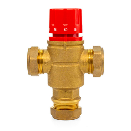 ZL 2570 28mm UFH blending valve for water underfloor heating systems, robust brass thermostatic valve ensuring accurate temperature regulation.