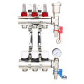3-Port Brass/Nickel Manifold with Air Vent & Pressure Gauge