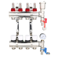4-Port Brass/Nickel Manifold with Air Vent & Pressure Gauge