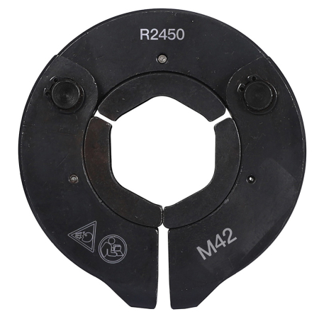 42mm M-Press Angled Jaw, durable steel pressing tool attachment designed for creating secure and leak-free joints in M-profile plumbing fittings.