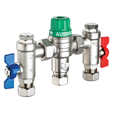 Reliance Ausimix 15mm 4-in-1 thermostatic mixing valve with temperature control for safe and efficient hot water blending.