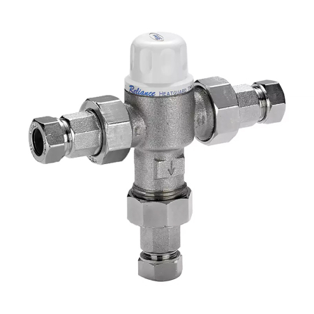 Reliance 15mm Heatguard 2-in-1 TMV3 thermostatic mixing valve with precise temperature regulation for consistent hot water safety.