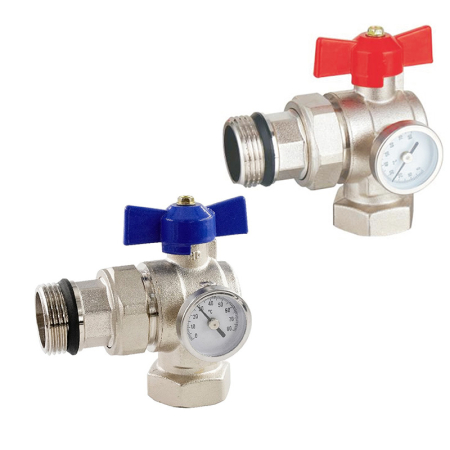 Kudos Trading manifold angle ball valves durable brass isolation valves for controlling water flow to underfloor heating manifolds, allowing easy maintenance and system control.