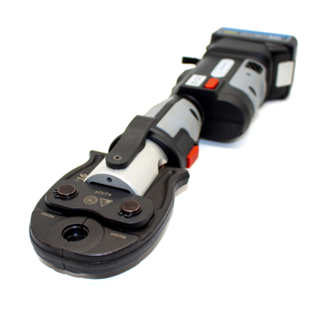 Force Logic press tool kit with cordless hydraulic press tool, interchangeable jaws, and carrying case for efficient pipe fitting.