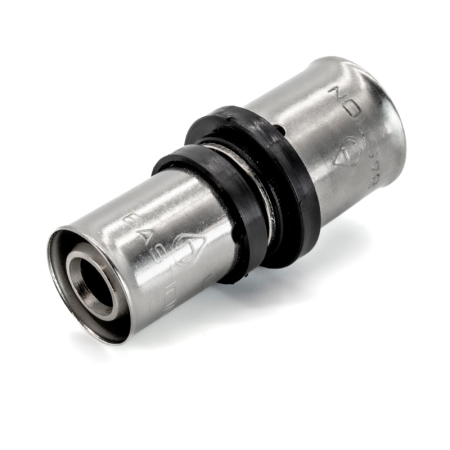 Kudos Trading U Press reducing coupler, reliable brass connector designed to join varying pipe diameters in underfloor heating and plumbing installations.