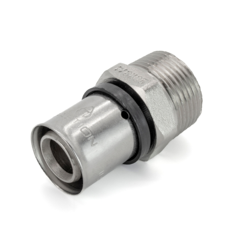 Kudos Trading U Press 20x3/4M male coupler, strong brass connector ensuring secure threaded joints for underfloor heating and general plumbing installations.