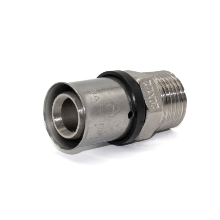 Kudos Trading U Press 20x1/2M male coupler, robust brass fitting designed for reliable pipe-to-thread connections in underfloor heating and plumbing systems.