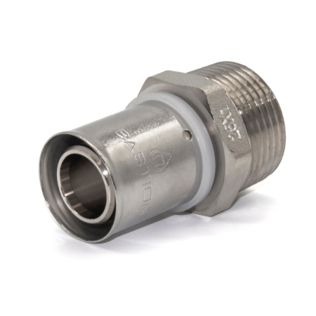 Kudos Trading U Press 25x1M male coupler, heavy-duty brass fitting designed for secure and leak-free pipe-to-thread connections in heating systems.