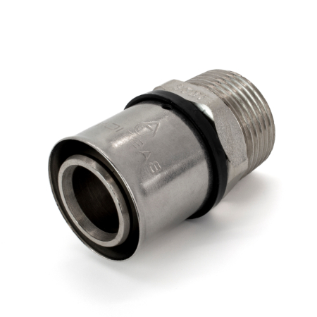 Kudos Trading U Press 32x1M male coupler, durable brass fitting providing a tight and reliable threaded connection for underfloor heating and plumbing systems.