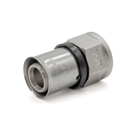 Kudos Trading U Press female coupler, precision brass fitting designed for secure pipe-to-thread connections in underfloor heating and plumbing installations.