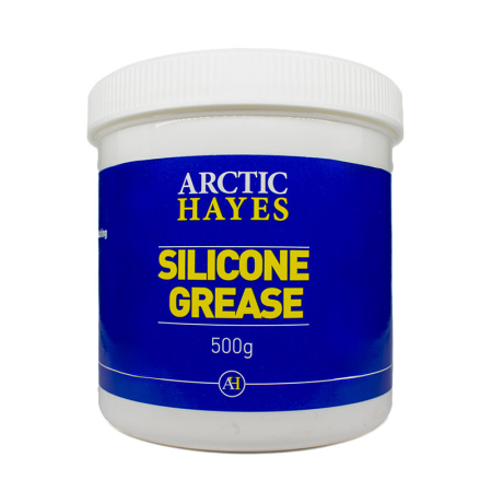 Arctic Hayes 500g silicone grease, designed for lubricating and sealing plumbing fittings, valves, and O-rings to prevent leaks and corrosion.