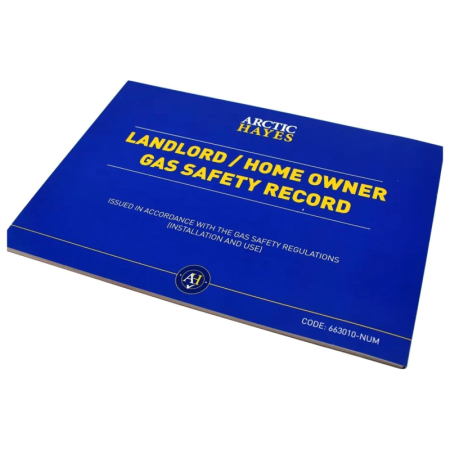 Landlords and homeowners gas safety record pad of 25, designed for recording inspection and servicing details of gas appliances and installations.