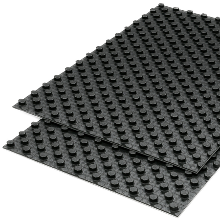 Kudos Trading castellated panel rigid insulation board with raised pipe channels for easy installation and secure positioning of water underfloor heating pipes.