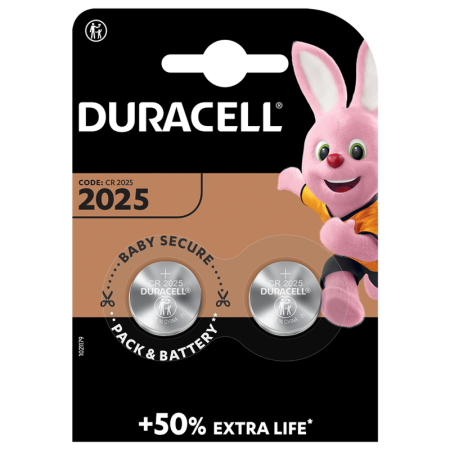 Duracell DL2025 lithium coin batteries pack of 2, designed for long-lasting power in key fobs, watches, and small electronic devices.