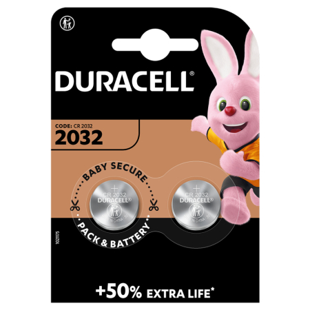 Duracell DL2032 lithium coin batteries pack of 2, providing reliable, long-lasting power for watches, key fobs, and small electronic devices.