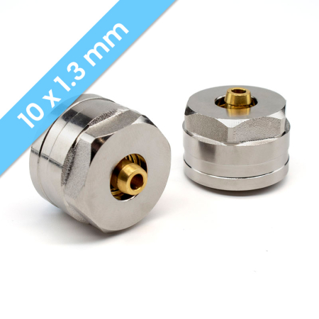 Eurocone 10x1.3mm pair for multi-layer PE underfloor heating pipes, precision brass fittings ensuring secure and leak-free connections