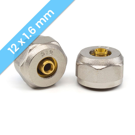 Eurocone 12x1.6mm pair for multi-layer PE underfloor heating pipes, durable brass fittings designed for tight, reliable connections