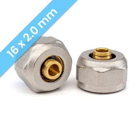 Eurocone 16x2mm pair for multi-layer PE underfloor heating pipes, durable brass fittings ensuring tight, long-lasting connections