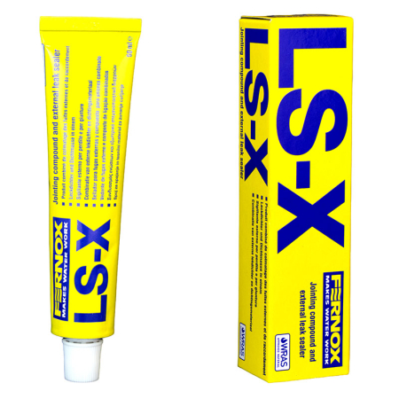 Fernox LS-X external leak sealer 50ml, designed for sealing small leaks and joints in metal and plastic plumbing and heating systems.