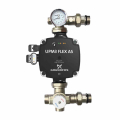 Grundfos UPM3 Flex AS circulator pump, compact black and silver unit with visible connections for efficient underfloor and central heating circulation.