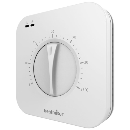 Heatmiser DS1 surface mount dial thermostat, simple wall-mounted controller for regulating water underfloor heating system temperatures