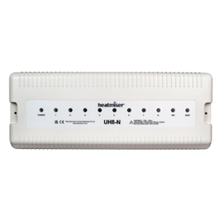 Heatmiser UH8-N low voltage wiring centre for underfloor heating systems, designed for safe and efficient multi-zone temperature control.
