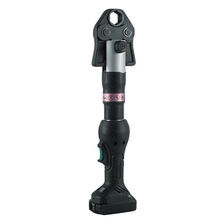 High-power electric hydraulic press tool with ergonomic grip and carry case for professional pipe installation.