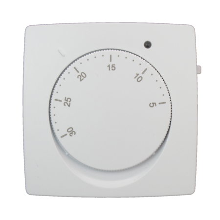 kudos Trading surface mount dial thermostat for water underfloor heating, offering simple manual temperature adjustment and reliable performance.