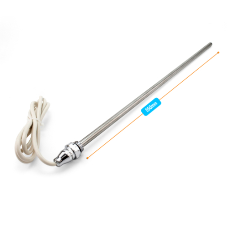 Kudos Trading 500W towel rail element with dual fuel tee, providing efficient electric heating and compatibility with central heating systems