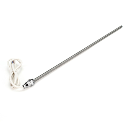 Kudos Trading 800W towel rail element with dual fuel tee, providing efficient electric heating and compatibility with central heating systems