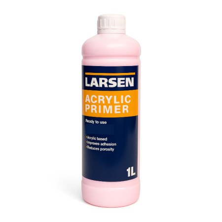 Larsen Standard Acrylic Floor Primer 1L yellow liquid primer for sealing porous substrates and improving adhesion before applying levelling compounds or adhesives.
