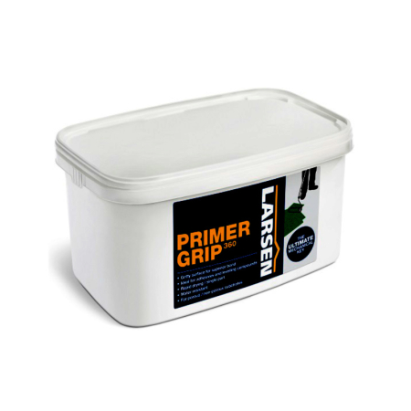 Larsen Primer Grip 360 1kg white bonding primer for internal and external surfaces, enhancing adhesion on tiles, screed, and concrete before applying floor finishes.