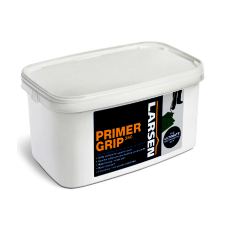Larsen Primer Grip 360 5kg white bonding primer for internal and external surfaces, enhancing adhesion on tiles, screed, and concrete before applying floor finishes.