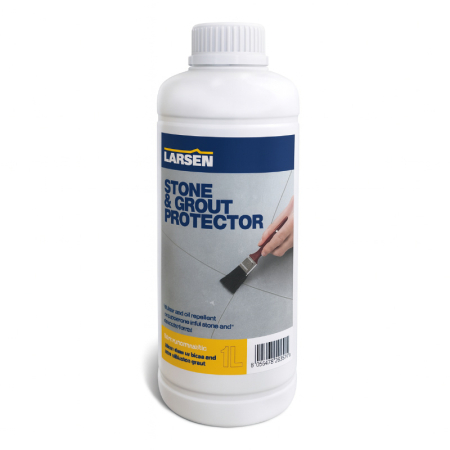 Larsen LaStone Grout and Stone Protector, protective sealer designed to repel water, oil, and stains on natural stone and grout surfaces for long-lasting durability.