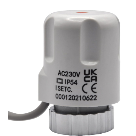 Kudos Trading 230V actuator for underfloor heating manifolds, providing reliable thermal control and efficient valve operation.