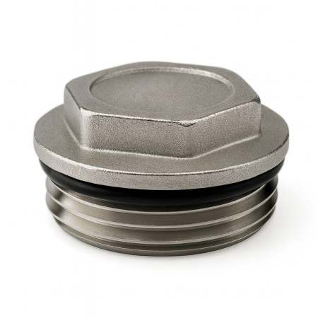 Kudos Trading 1" manifold end cap durable brass fitting for sealing unused manifold ports in underfloor heating systems, ensuring leak-free operation.