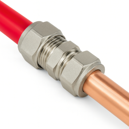 16mm MLCP to 15mm copper pipe adapter, designed for secure connection between multilayer composite and copper plumbing systems.