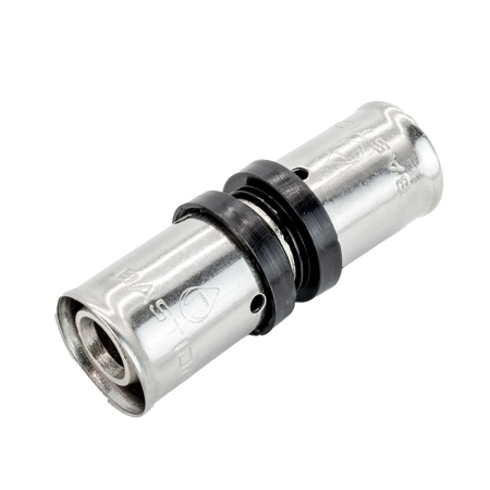 Kudos Trading U Press straight coupler, high-strength brass fitting designed for secure and leak-free connection in underfloor heating pipe systems.