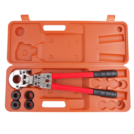 Kudos Trading manual press tool with ergonomic handle and durable steel body, designed for secure press-fit plumbing connections and efficient pipe installation.