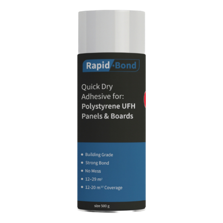 Rapid Bond spray adhesive high-strength fast-drying glue for securing foil overlay boards in underfloor heating installations and insulation applications