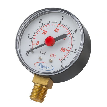 Reliance RWC pressure gauge for underfloor heating manifolds, precision meter designed to accurately measure and monitor system water pressure.