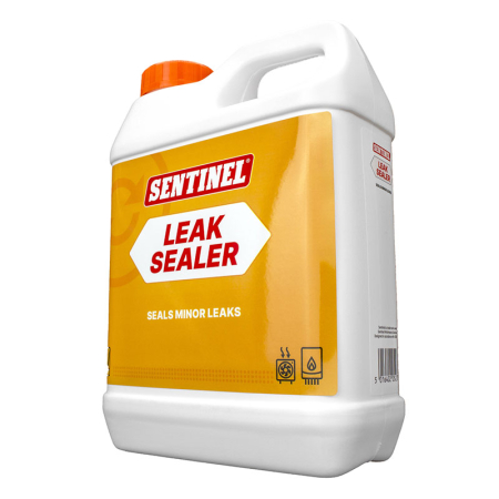 Sentinel Leak Sealer 1 L additive for sealing minor leaks in central heating systems, white jug with orange cap and orange Leak Sealer label.