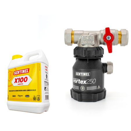 Vortex250 protection pack, designed to safeguard heating systems by filtering debris and preventing corrosion for improved boiler efficiency.