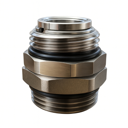 1″ BSP to 1″ BSP straight coupler with O-ring, designed for secure, leak-free pipe connections in plumbing and heating systems.